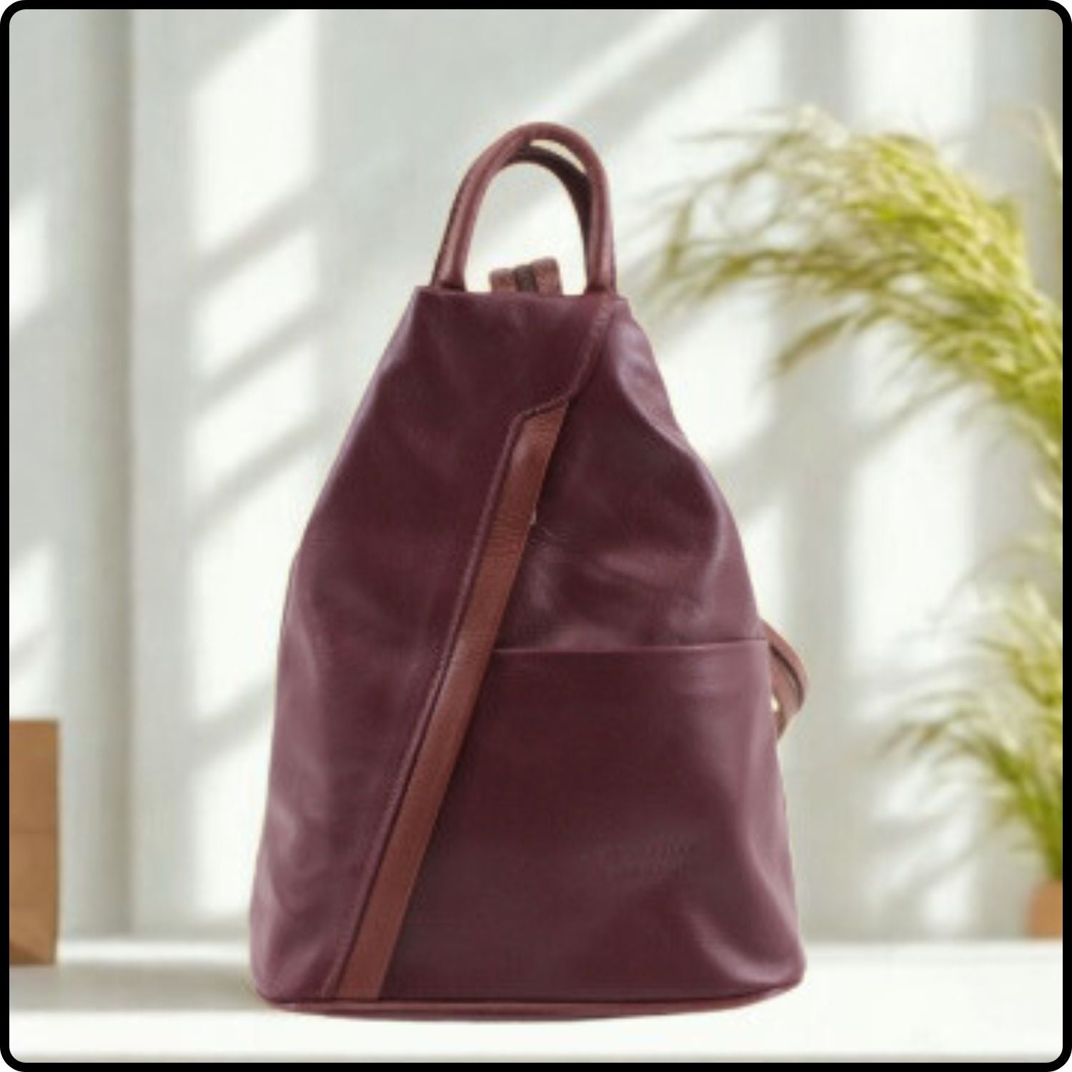 Large Soft Leather Backpack - VPR244-BURGUNDY/BROWN