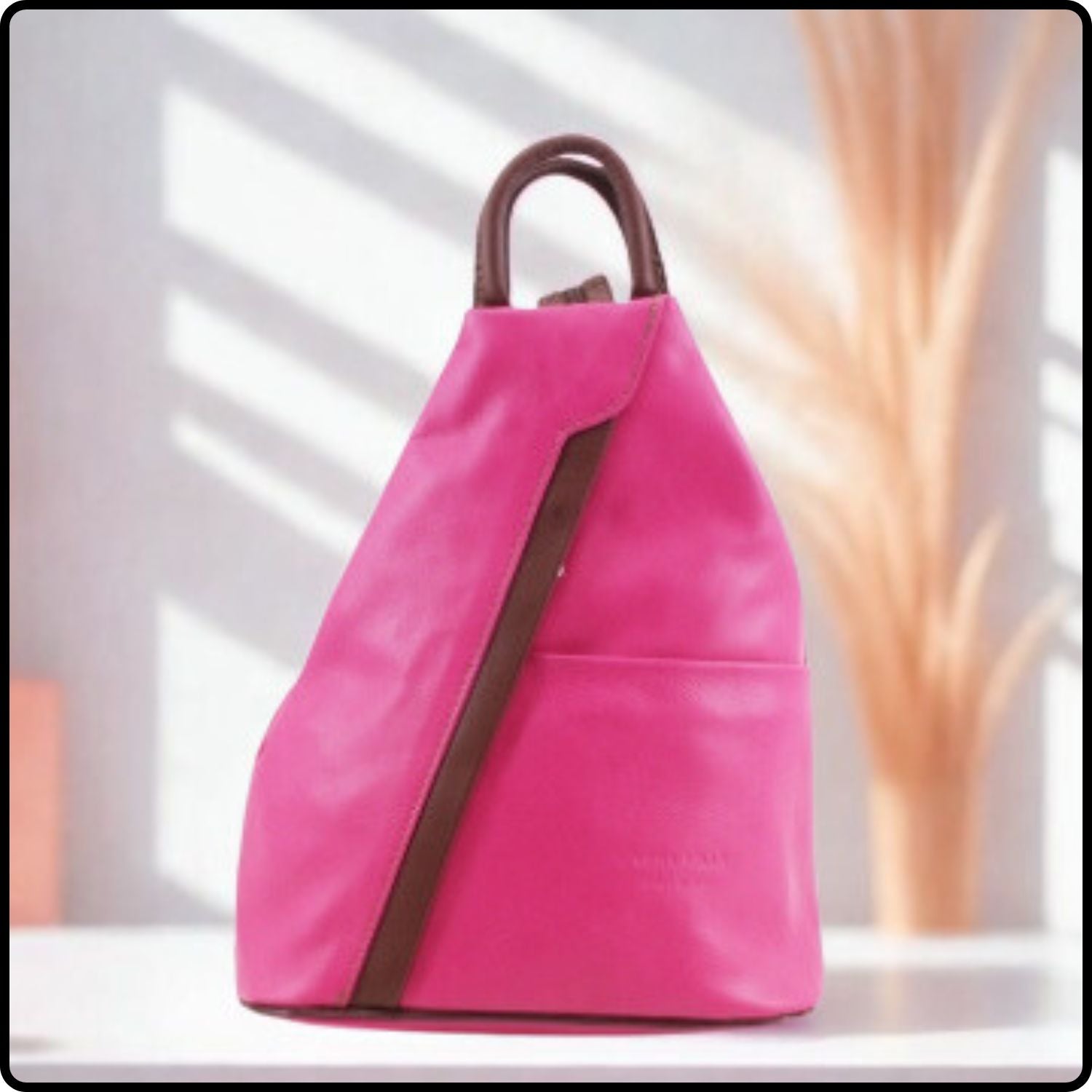 Large Soft Leather Backpack - VPR244-FUCHSIA/BROWN