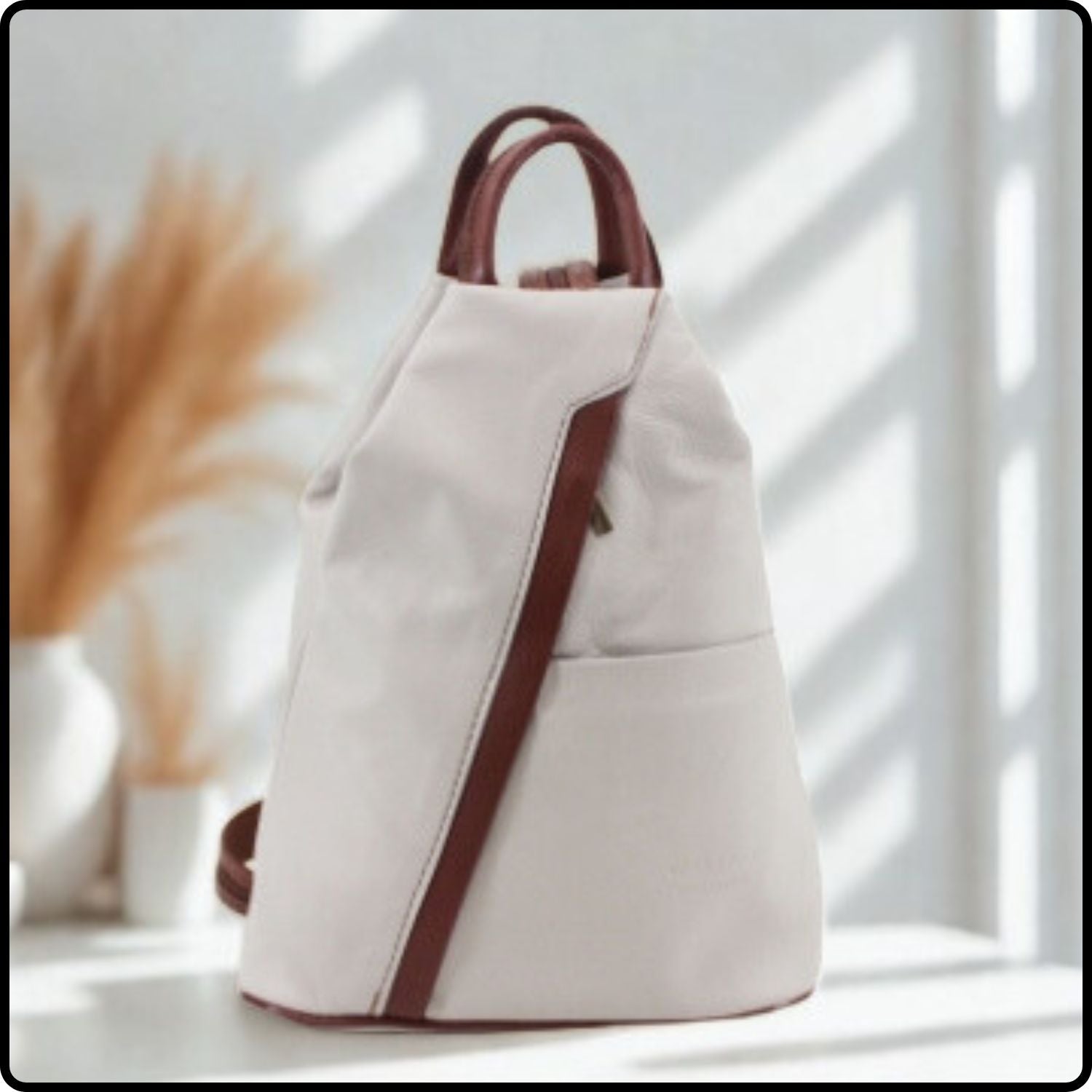 Large Soft Leather Backpack - VPR244-LIGHT GREY/BROWN