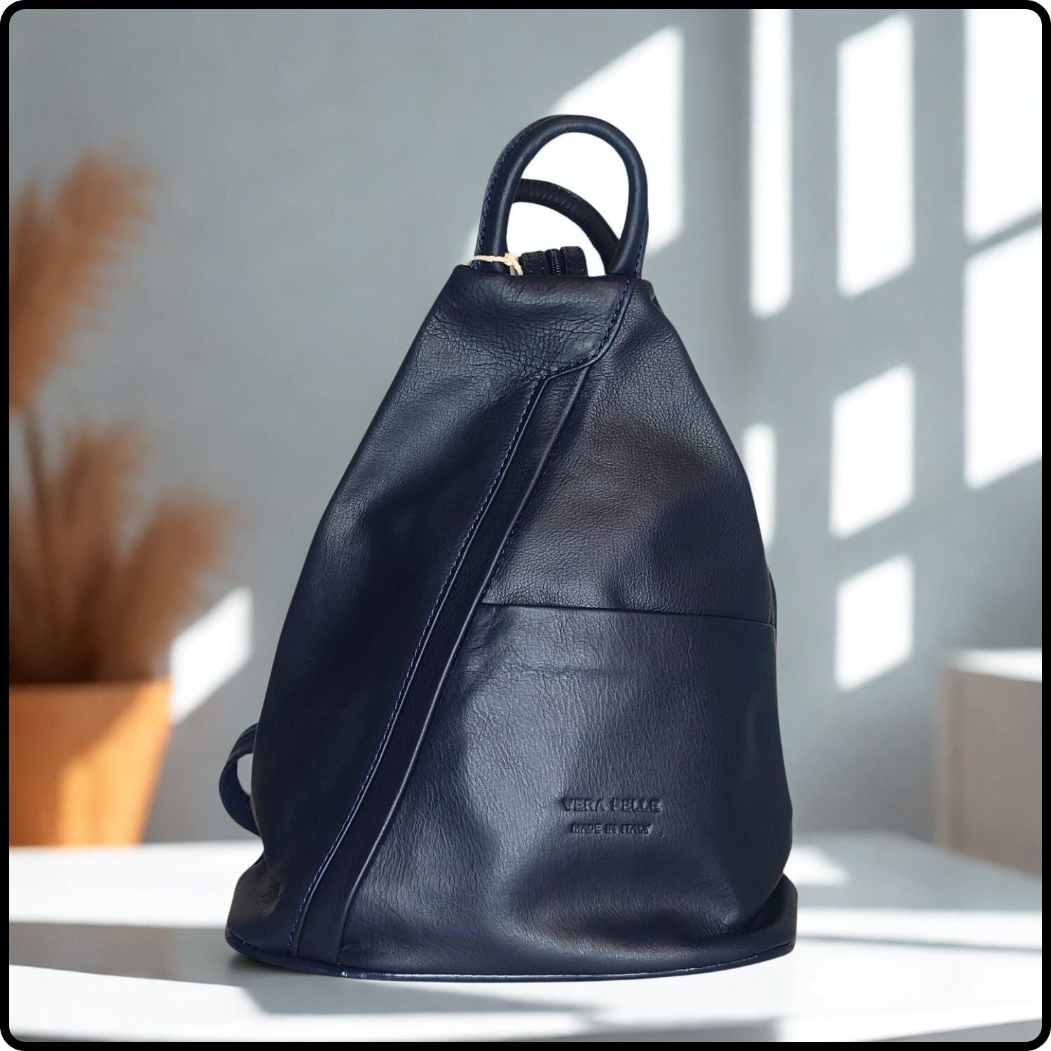 Large Soft Leather Backpack - VPR244-NAVY