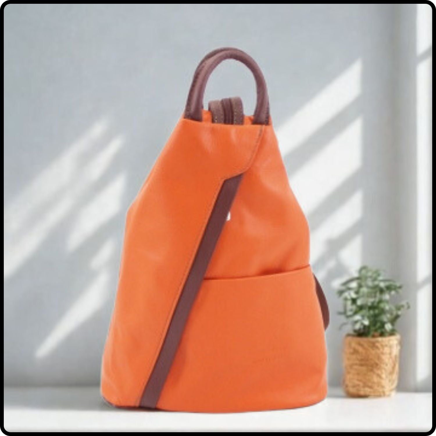 Large Soft Leather Backpack - VPR244-ORANGE/BROWN
