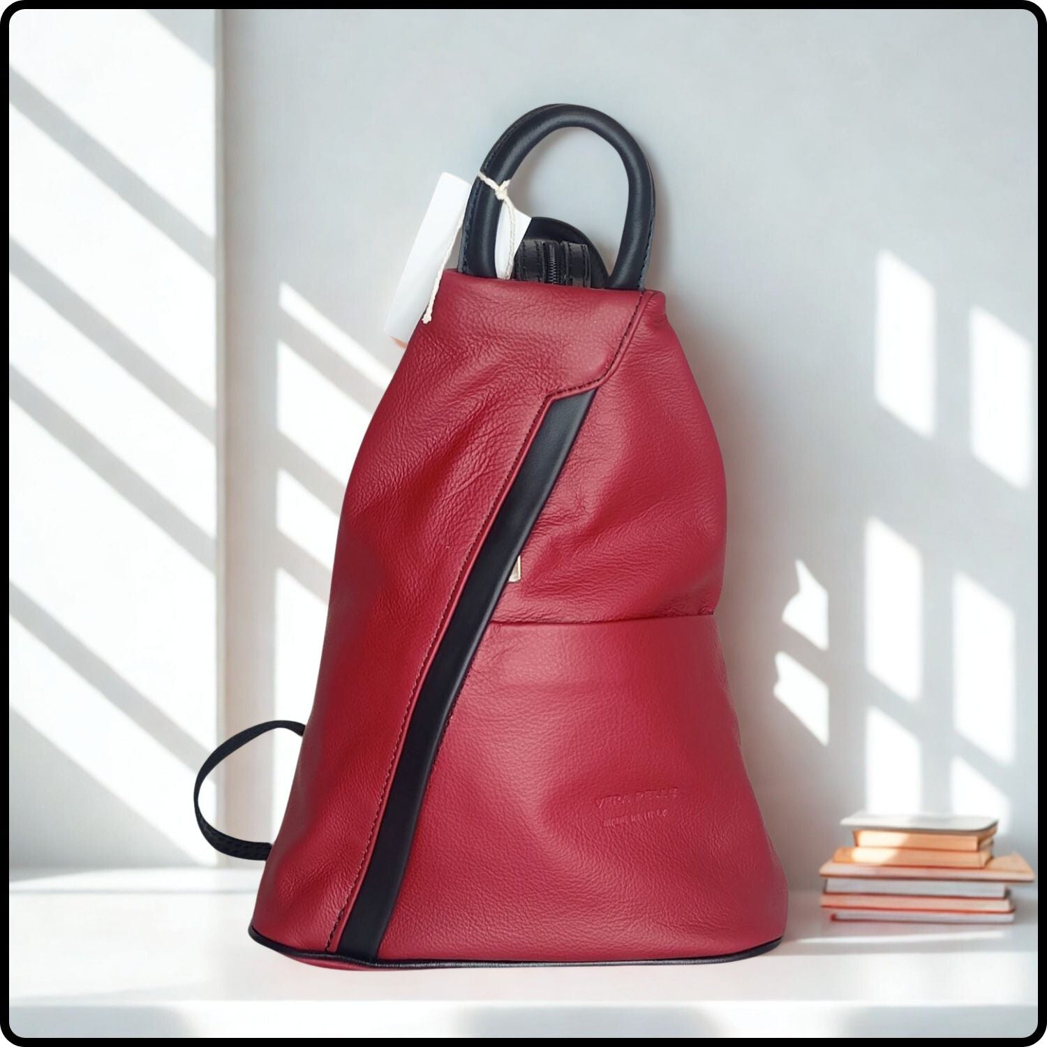Large Soft Leather Backpack - VPR244-RED/BLACK