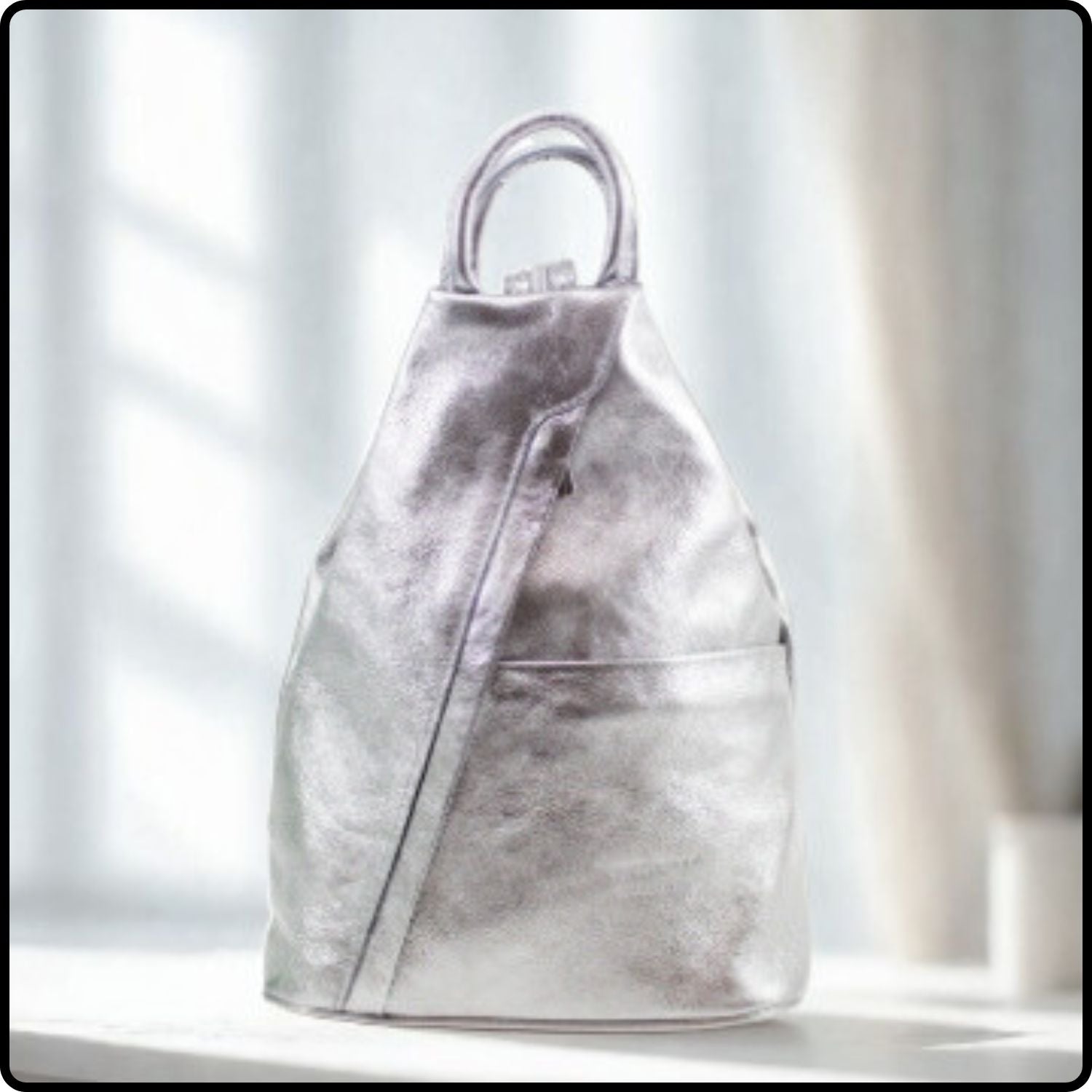 Large Soft Leather Backpack - VPR244-SILVER