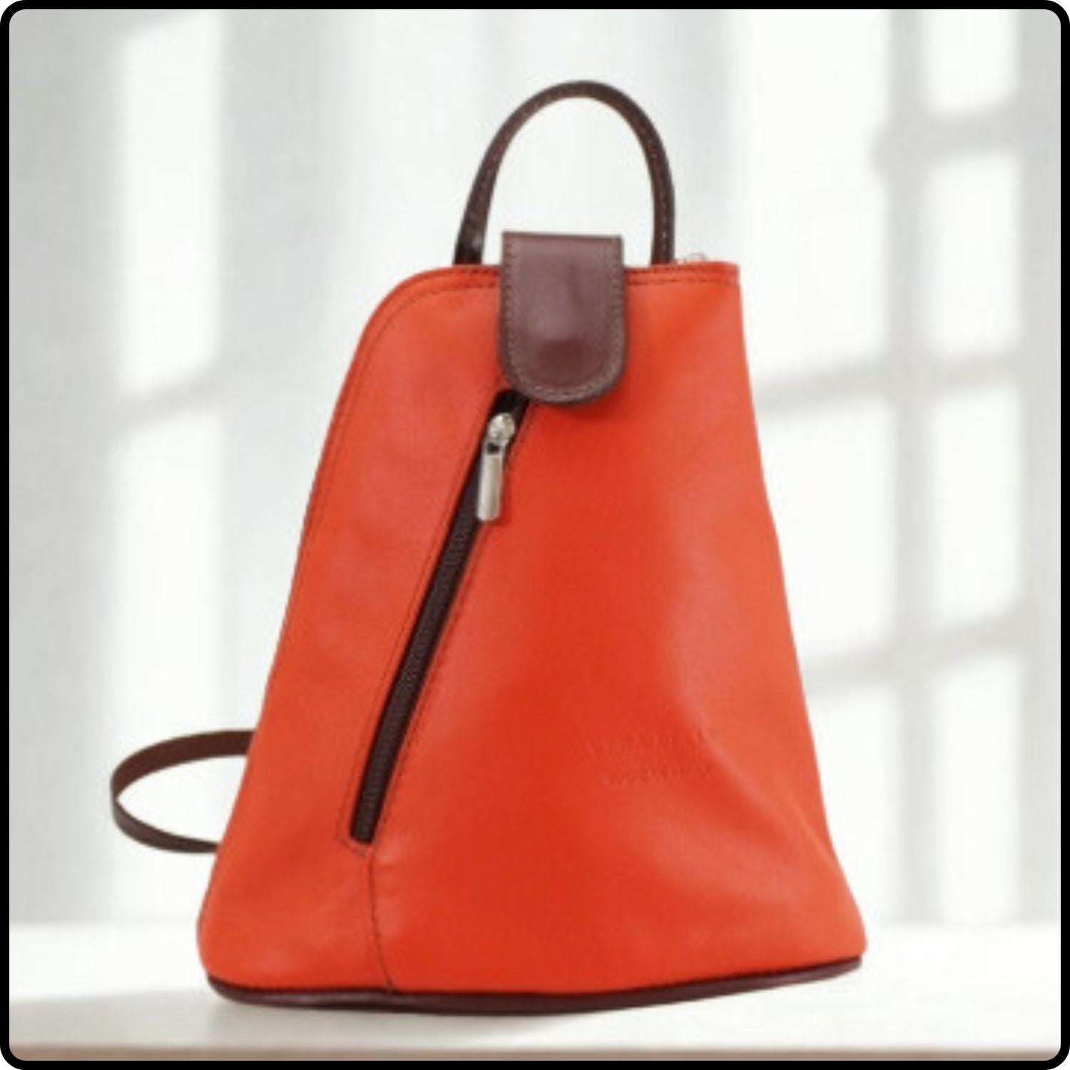 Small Soft Leather Backpack - VPB14-ORANGE/BROWN