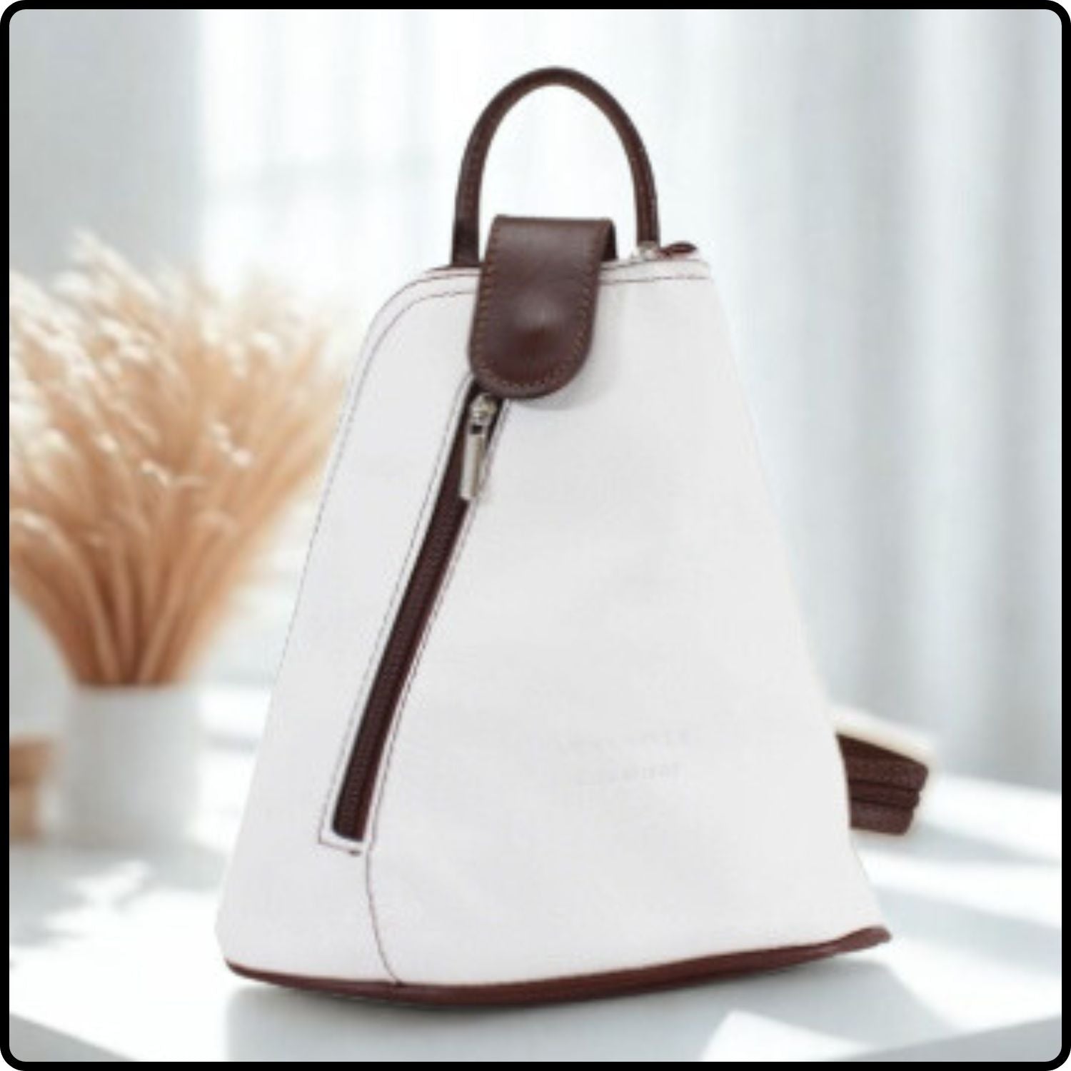 Small Soft Leather Backpack - VPB14-WHITE/BROWN