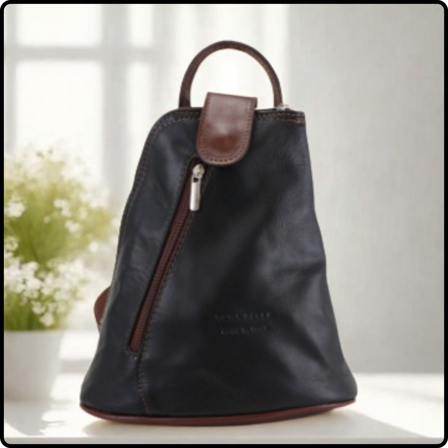 Small Soft Leather Backpack - VPB14-BLACK/BROWN
