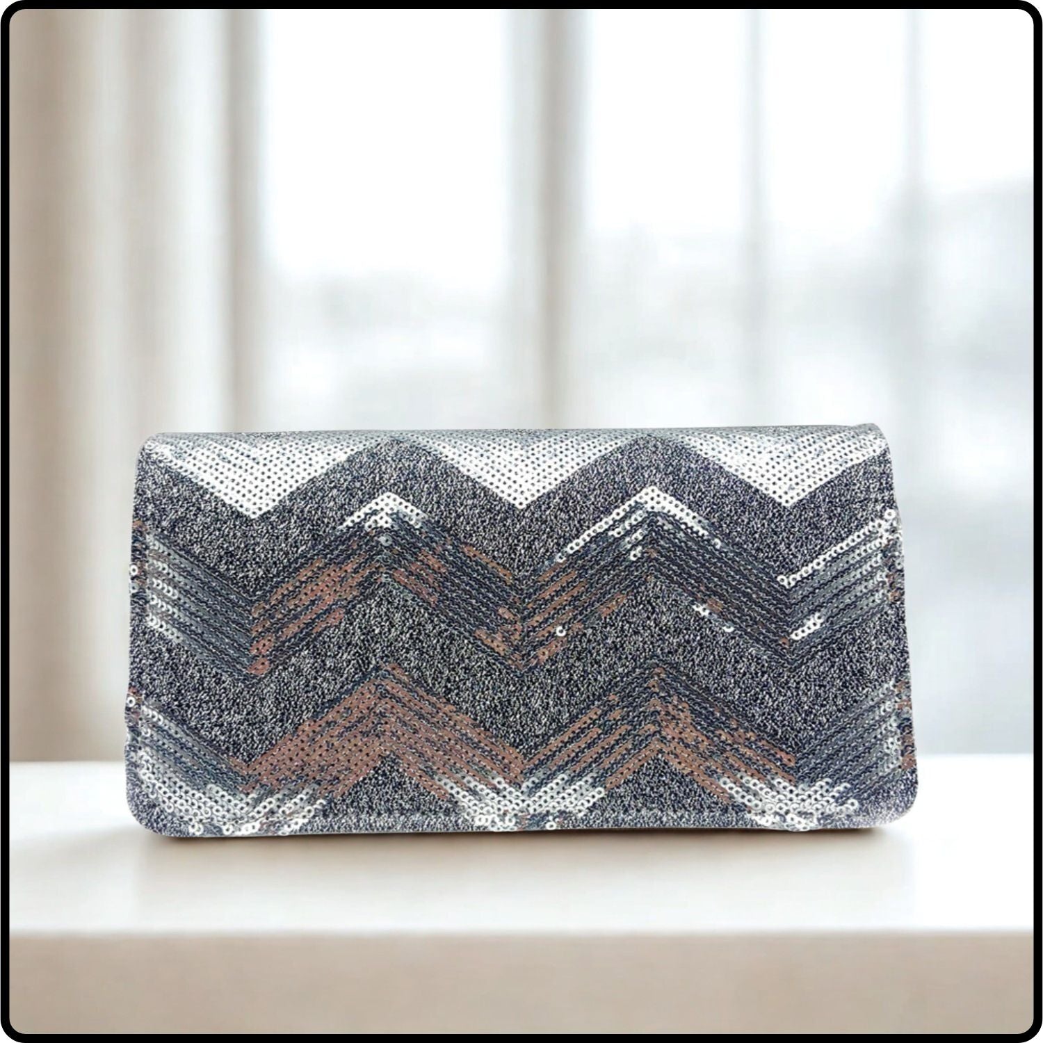 Zelina Diagonal Lines Evening Bag/Silver-Zelina-Silver