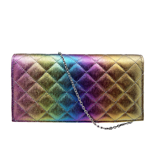 Introducing the Zara Quilted Clutch Bag - a stunning rainbow accessory that combines style and practicality. Crafted with vibrant colors and a quilted design, this bag exudes luxury. Its spacious interior won't weigh you down, and the detachable chain strap adds versatility. Elevate any outfit with this exclusive piece.