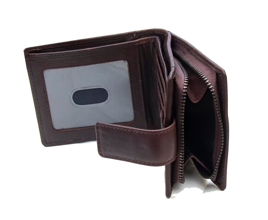 The Alperto wallet is the perfect accessory. Crafted from waxy buff leather and engineered with an RFID secure design, this bifold wallet offers exceptional security. Perfectly sized for cards, notes, and coins, the wallet features 4 card slots, an ID window, and a secure tab fastener. Plus, you can easily access your coins via the large, expandable zipped pocket.  This item comes gift boxed.  10 x 3 cm