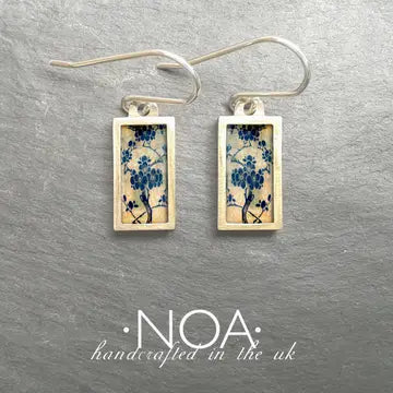 Ceramic and Brass Rectangular Japanese Tree Earrings-RJTE