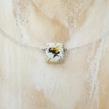Ceramic and Nylon Coated Stainless Steel Small Square Bee Necklace-SSBN