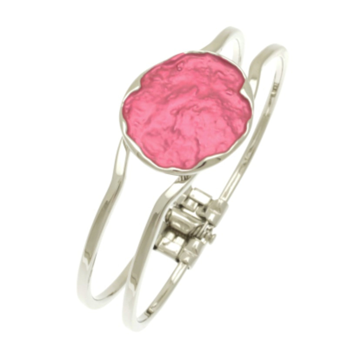 Express your style with this stunning Pink Painted One Size Hinged Bangle! The bright pink painted decoration adds a beautiful touch of color, while the hinged clasp makes it easy to slip on and off. Look fab and feel chic with this one-of-a-kind accessory!