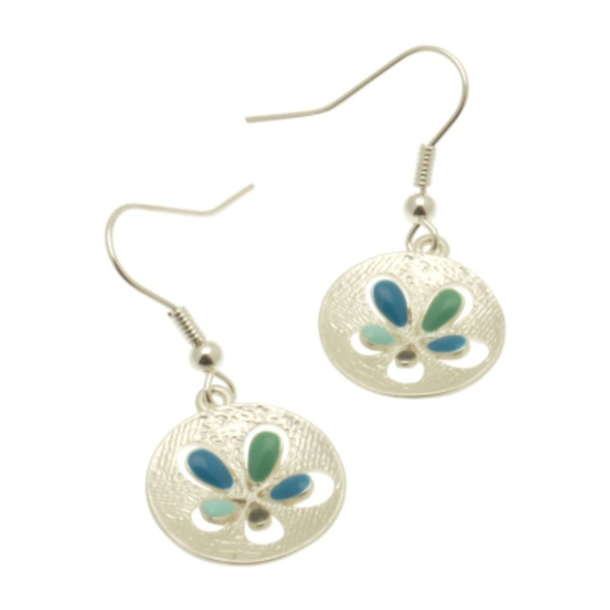 Make a statement with these stunning Aqua Popout Earrings! Petals of aqua, teal, mint and grey create intricate detail that stands out against a matt silver disc. Add a subtle pop of color that will elevate any look.  They measure approx 1.6cm in diameter and hang from fishhooks.