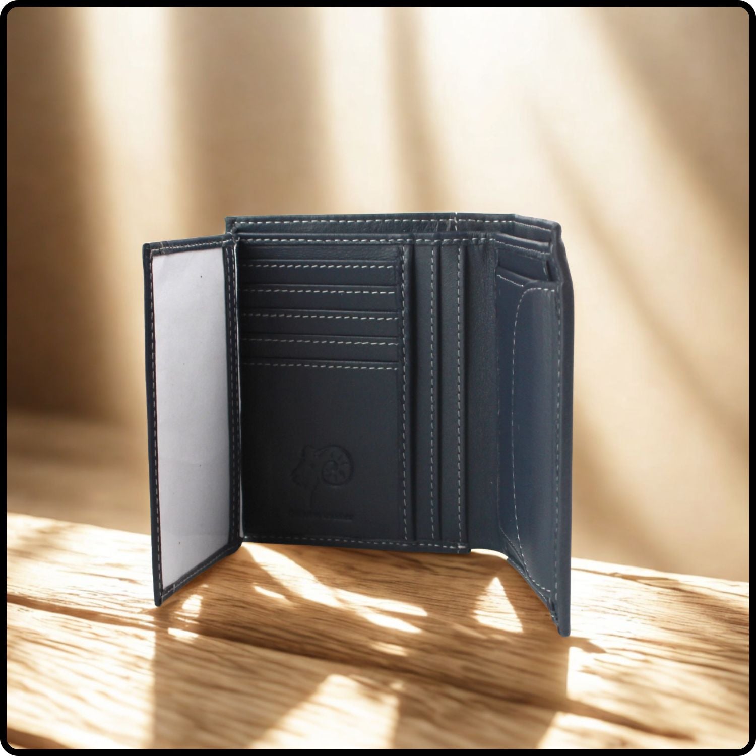 Isaac Leather Trifold Wallet-ISA-NAVY