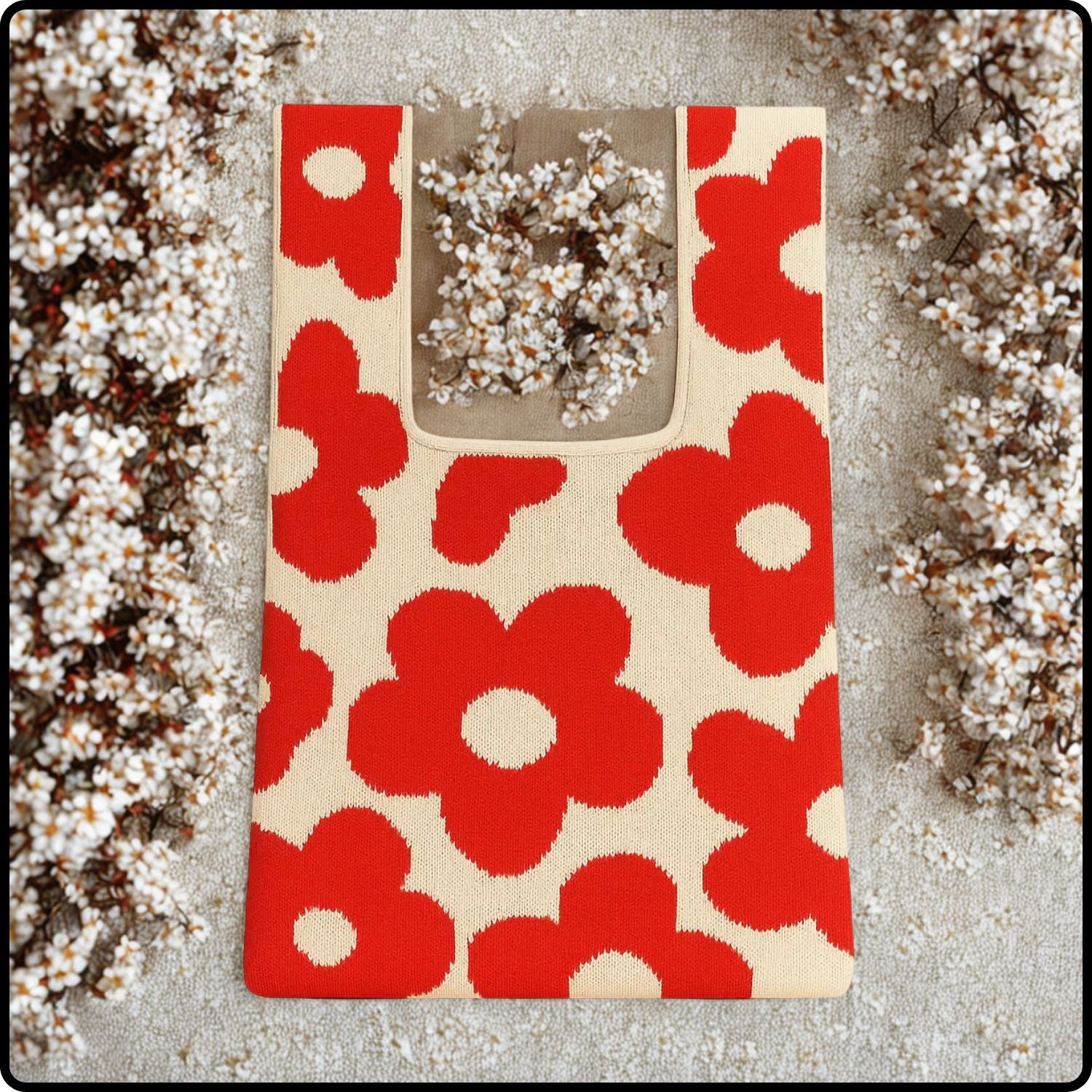 Knitted Bag-Bold Blooms Red-KBR