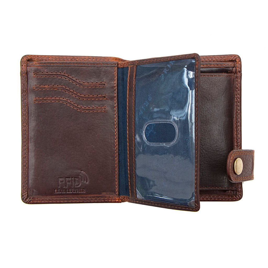 This stylish New York Leather Notecase Wallet offers a practical RFID Secure Bifold Design with a Secure Tab Fastener and 6 Card Slots, ID Window, 2 Note Compartments, and a Coin Pocket. Crafted from soft yet rugged leather, it ensures your items stay safe and secure.  9 x 12 x 3 cm