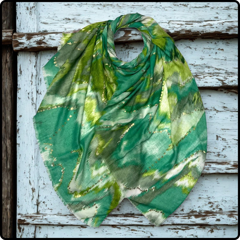 Colourful Wave Print Scarf in Green-SWPG