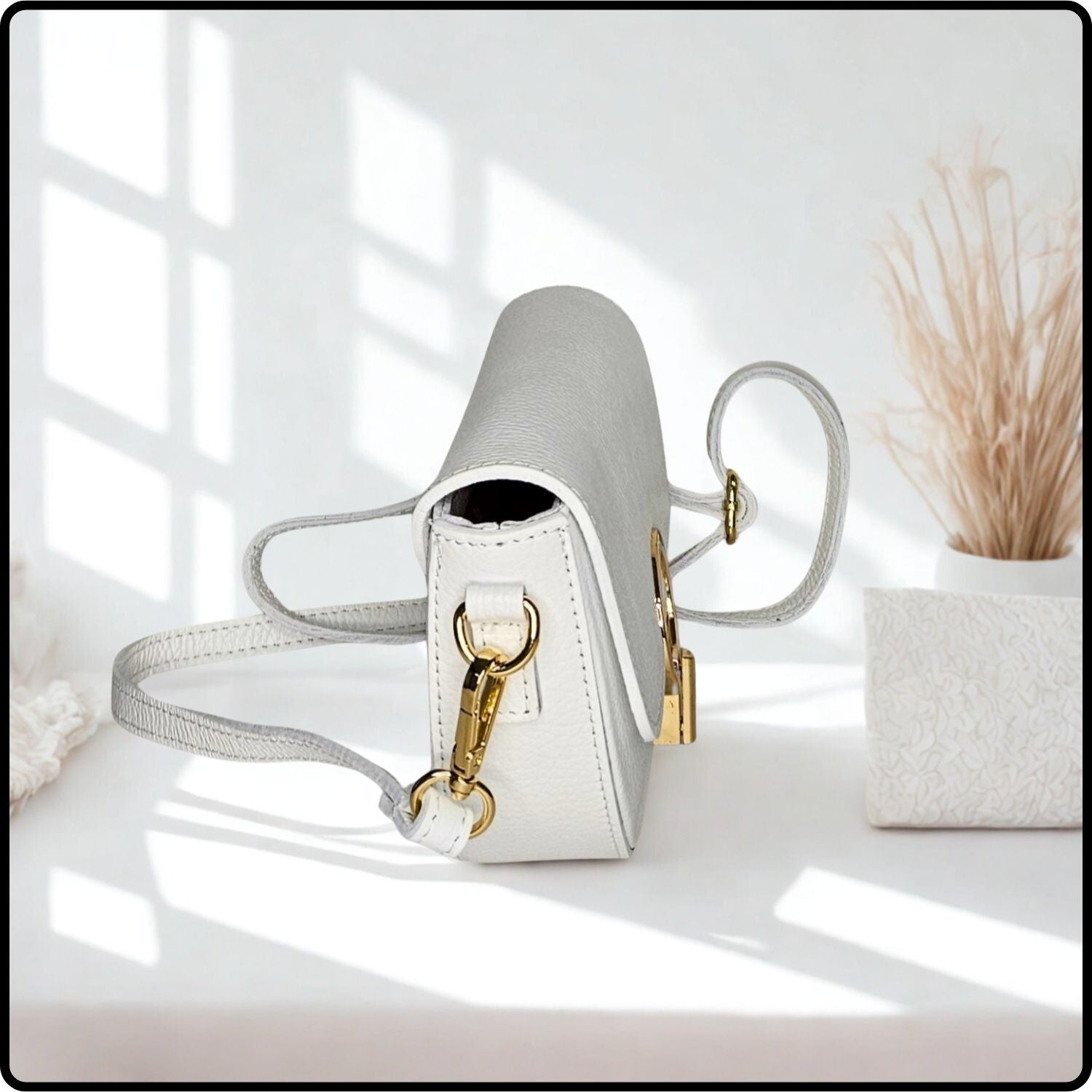 Half Moon Leather Cross Body Bag - VP8-WHITE
