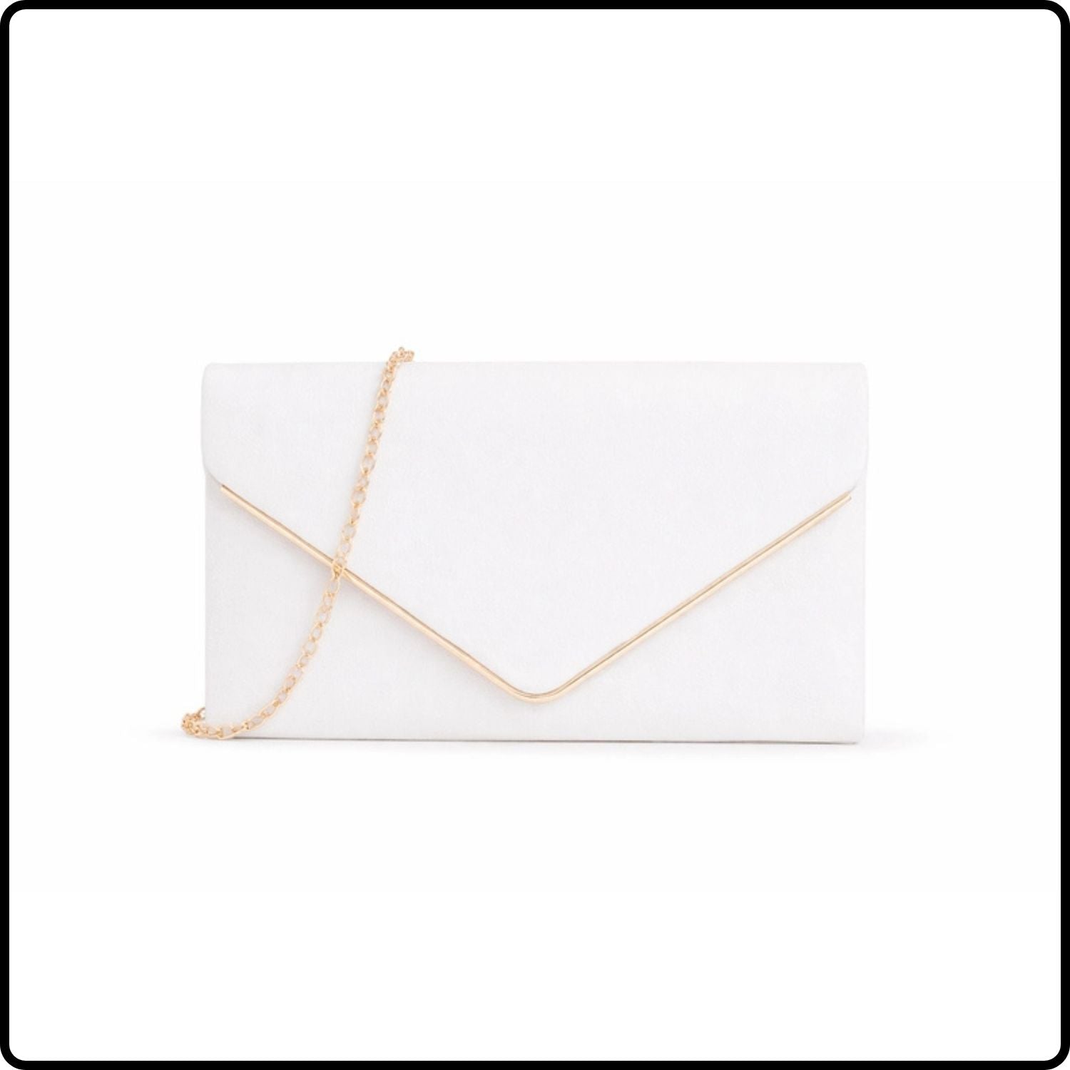 Envelope Clutch Bag with Metal Trim and Chain Strap-KE-WHITE