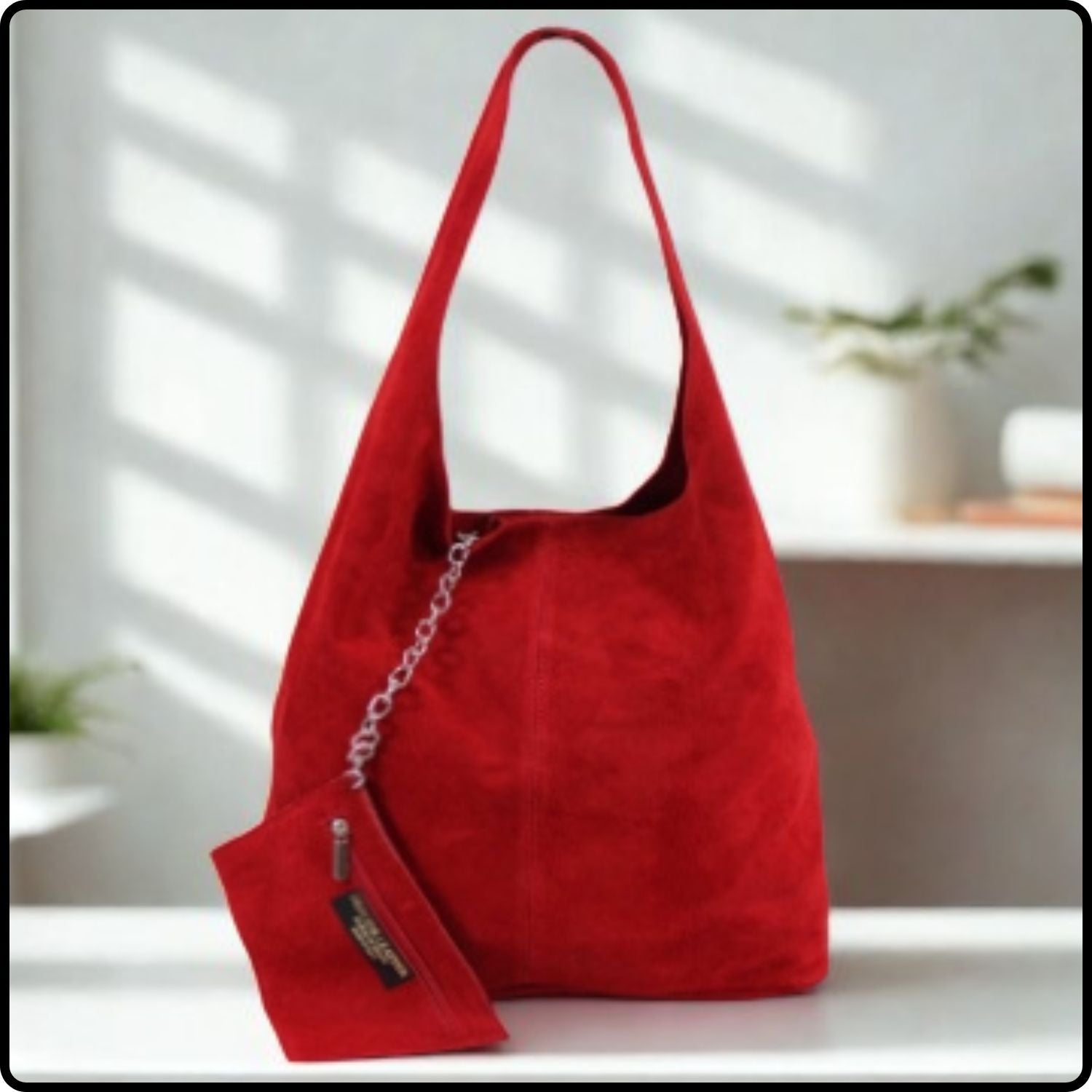 Suede Leather Slouchy Bag - VP144-RED