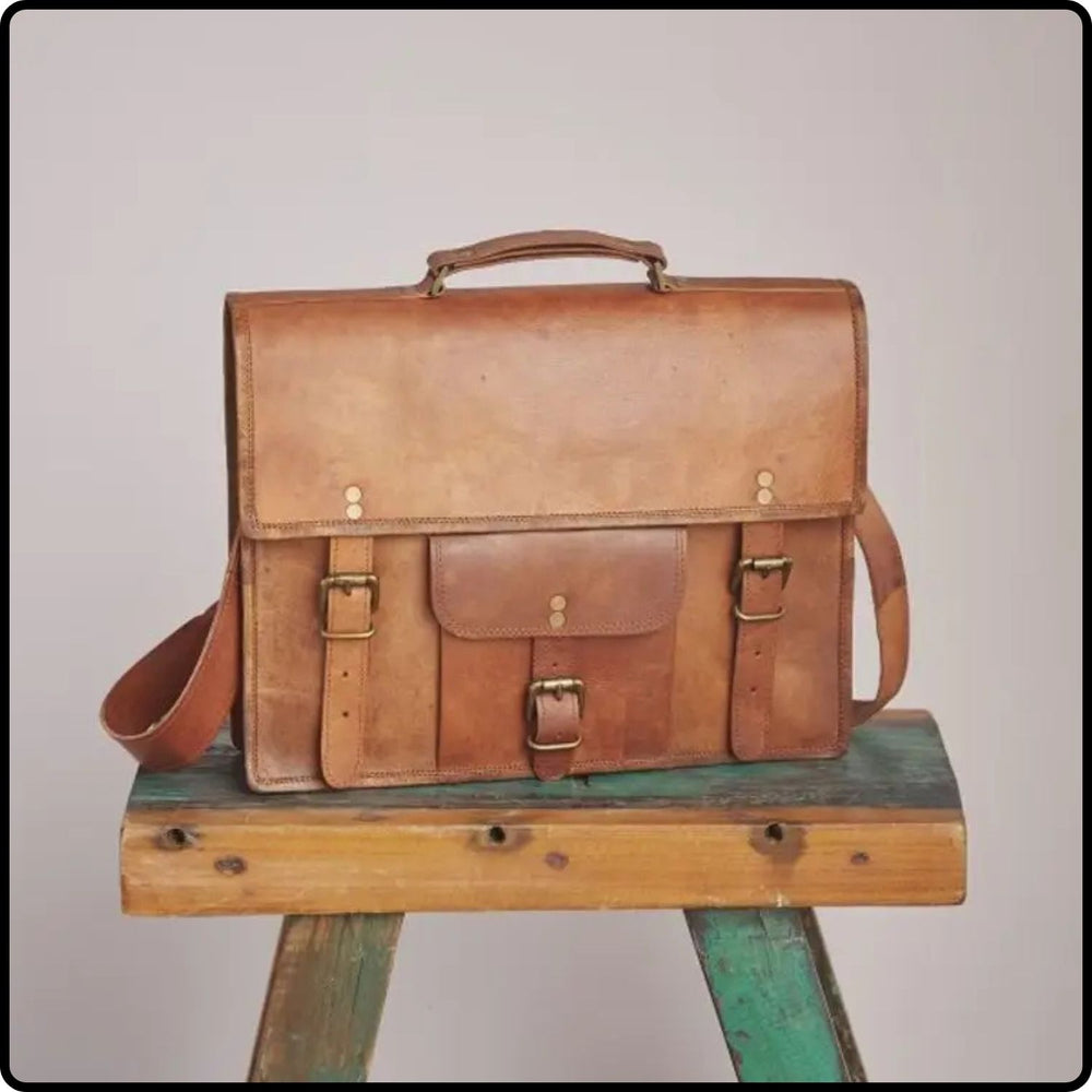 Handmade Large Vintage Style Leather Laptop Satchel-LSAT-BROWN