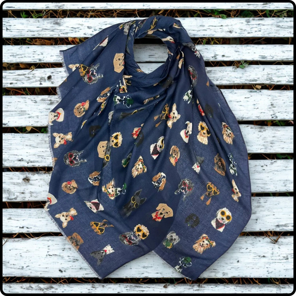 Dog Print Scarf in Navy-DPN
