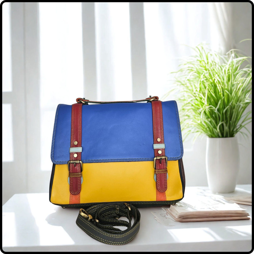 Handmade Recycled Leather Multicoloured Satchel-VKR-YELLOW