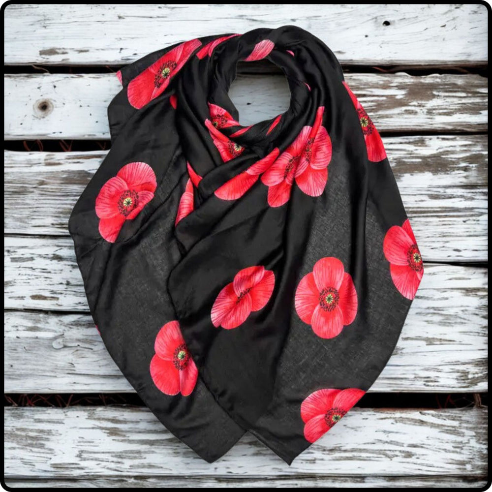 Poppy Print Scarf in Black-SPPB
