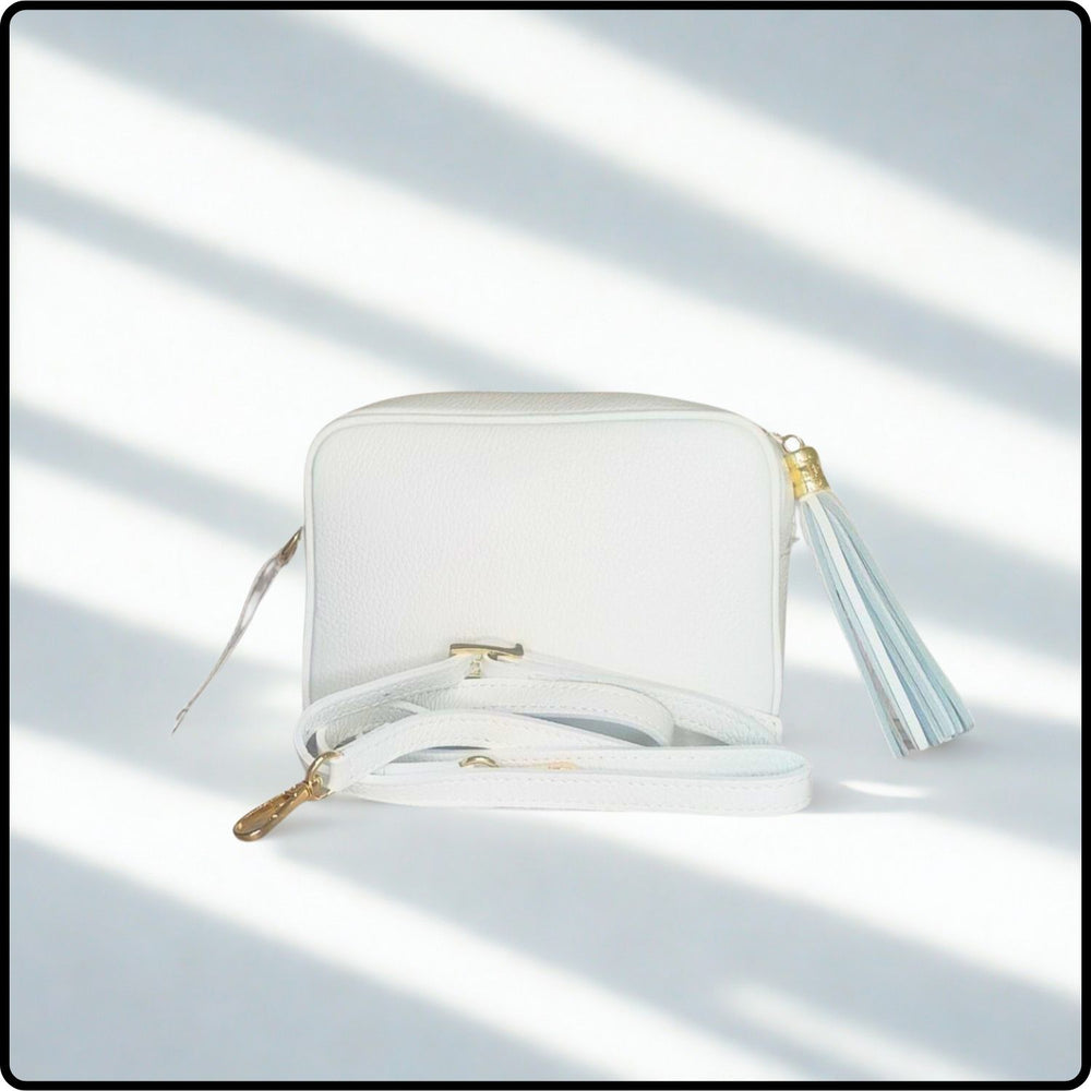 Leather Cross Body Bag Tassel- PS233-WHITE