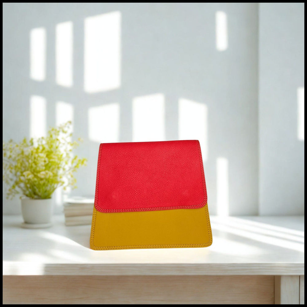 Handmade Recycled Leather Multicoloured Handbag-VYA-MUSTARD