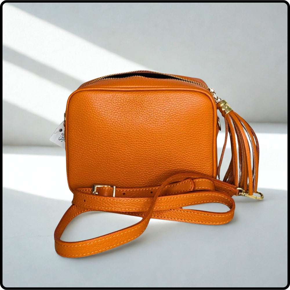 Leather Cross Body Bag Tassel- PS233-ORANGE
