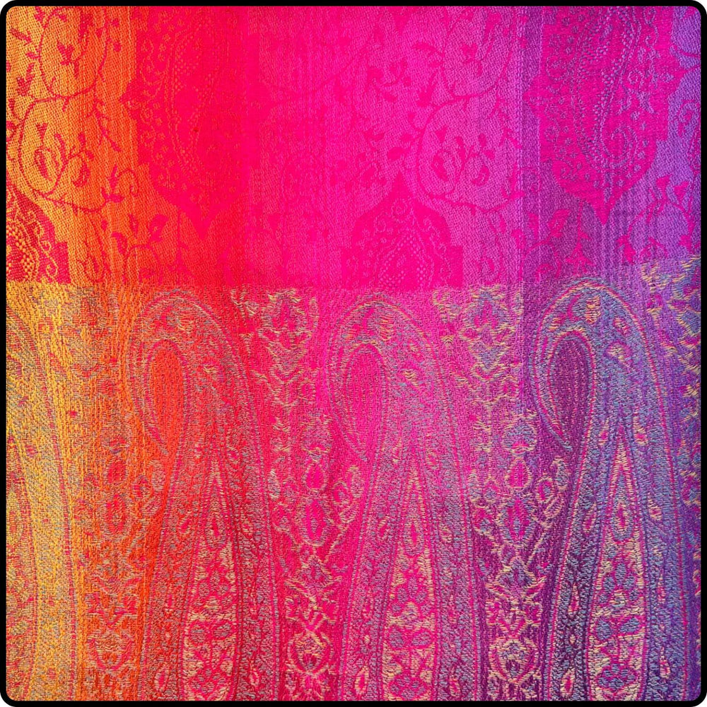 Rainbow Pashmina Paisley Print with Tassels in Hot Pink-SPPH