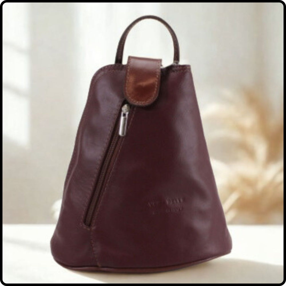 Small Soft Leather Backpack - VPB14-BURGUNDY/BROWN
