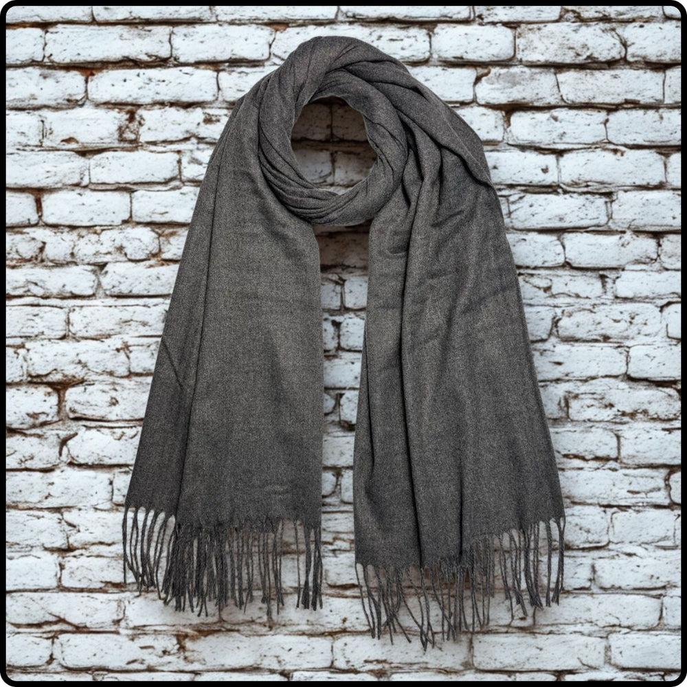 Plain wool mix scarf in dark grey-SPG