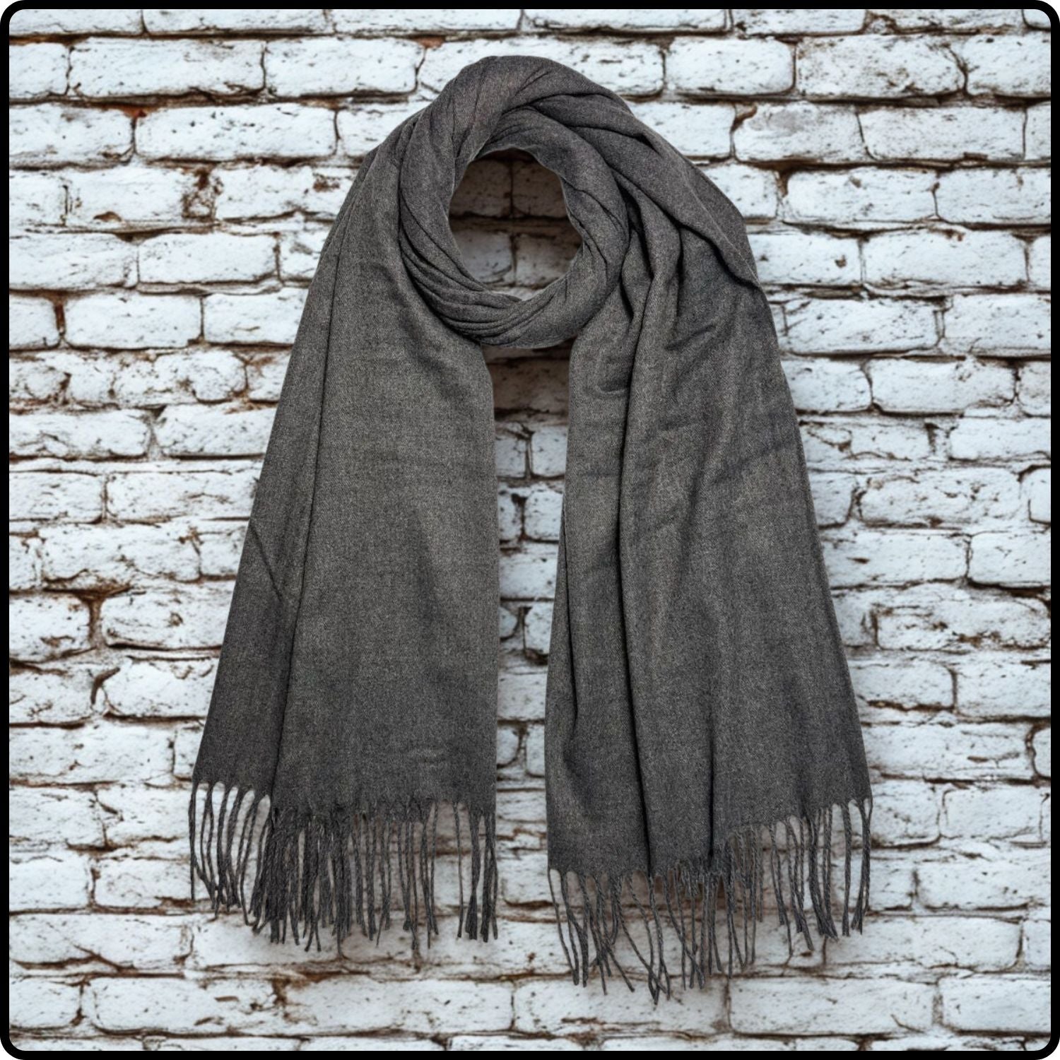 Plain wool mix scarf in dark grey-SPG