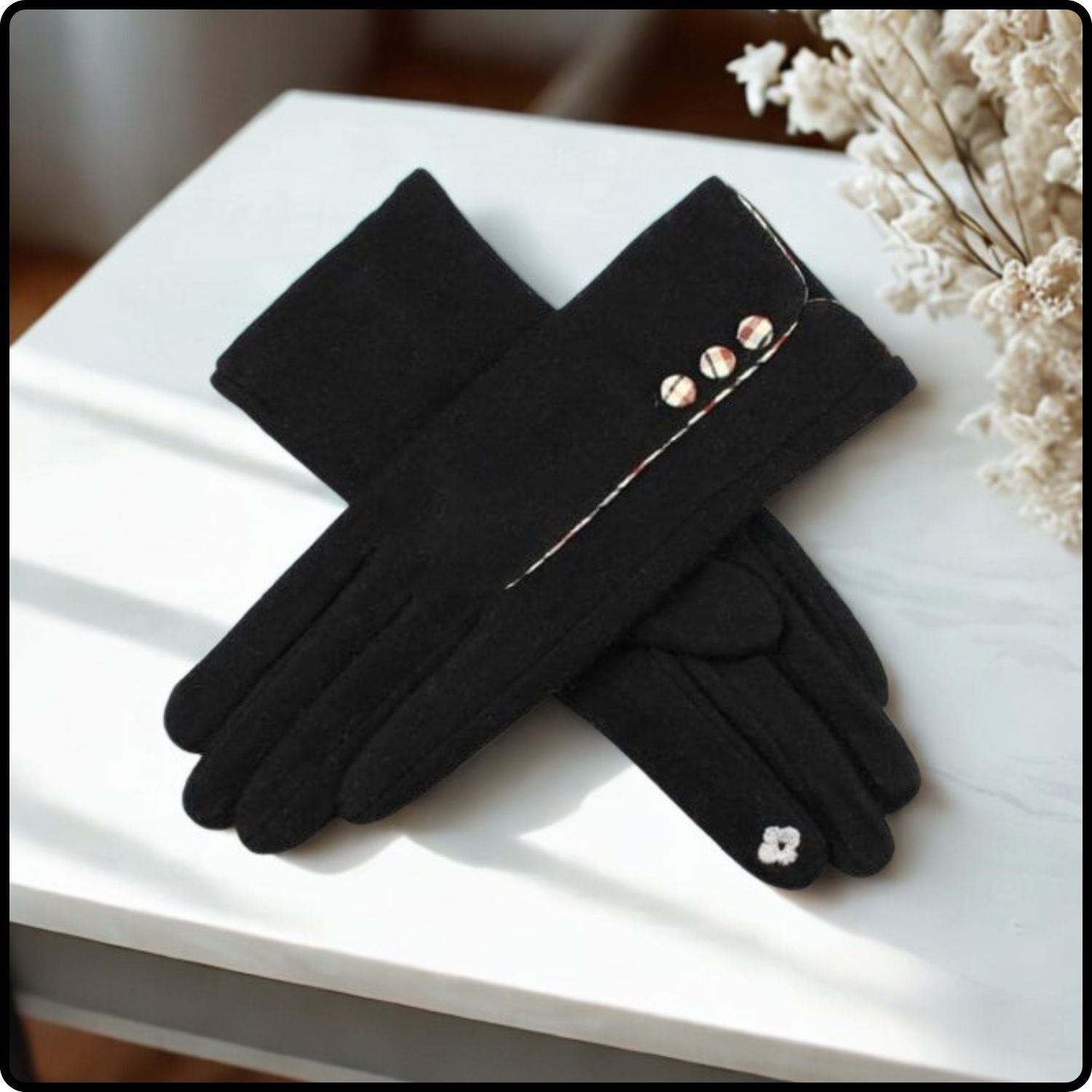 Merino Wool Touch Screen Gloves One Size in Black-MWB