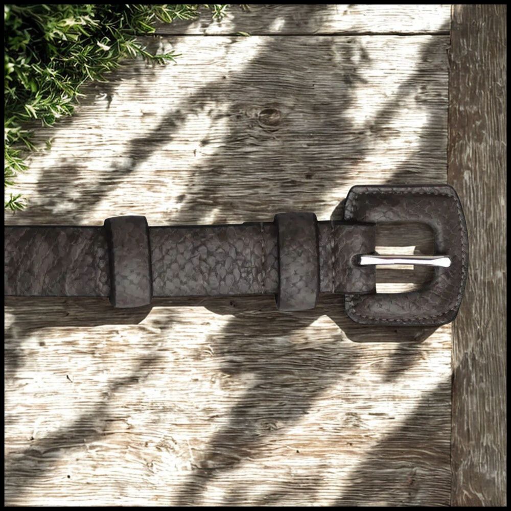 Leather/PU Black Snake Print Belt -NSB16