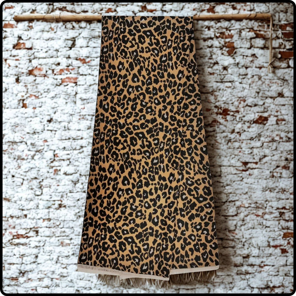 Leopard Print Cashmere Blend Scarf in Black-LPCB
