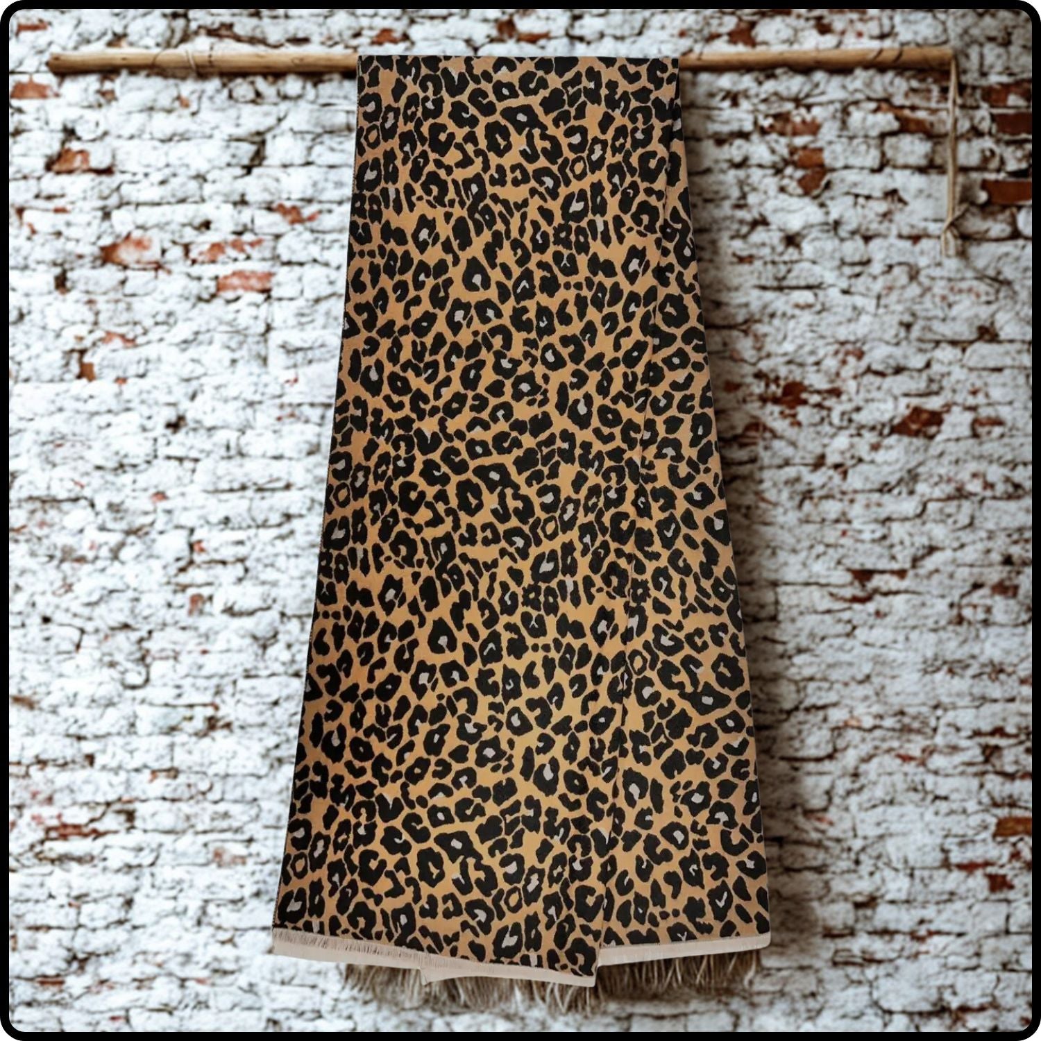 Leopard Print Cashmere Blend Scarf in Black-LPCB