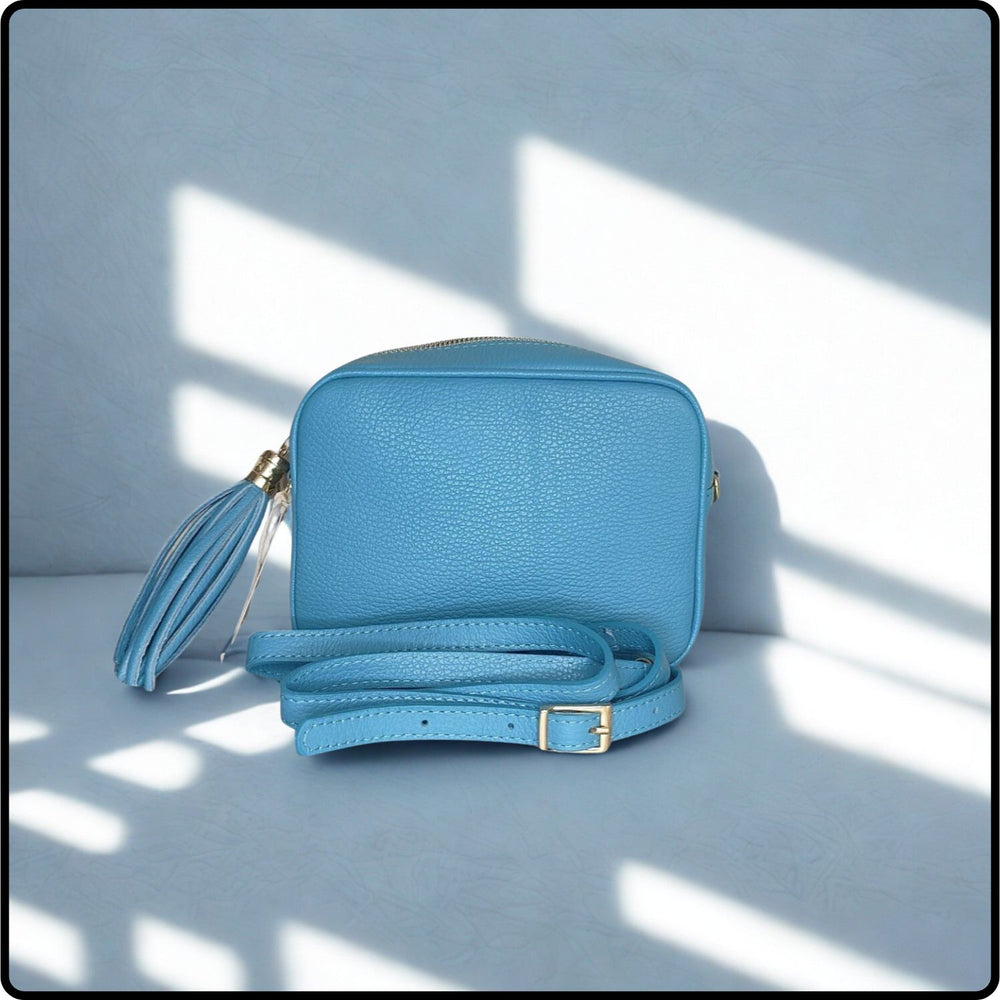 Leather Cross Body Bag Tassel- PS233-SKY BLUE