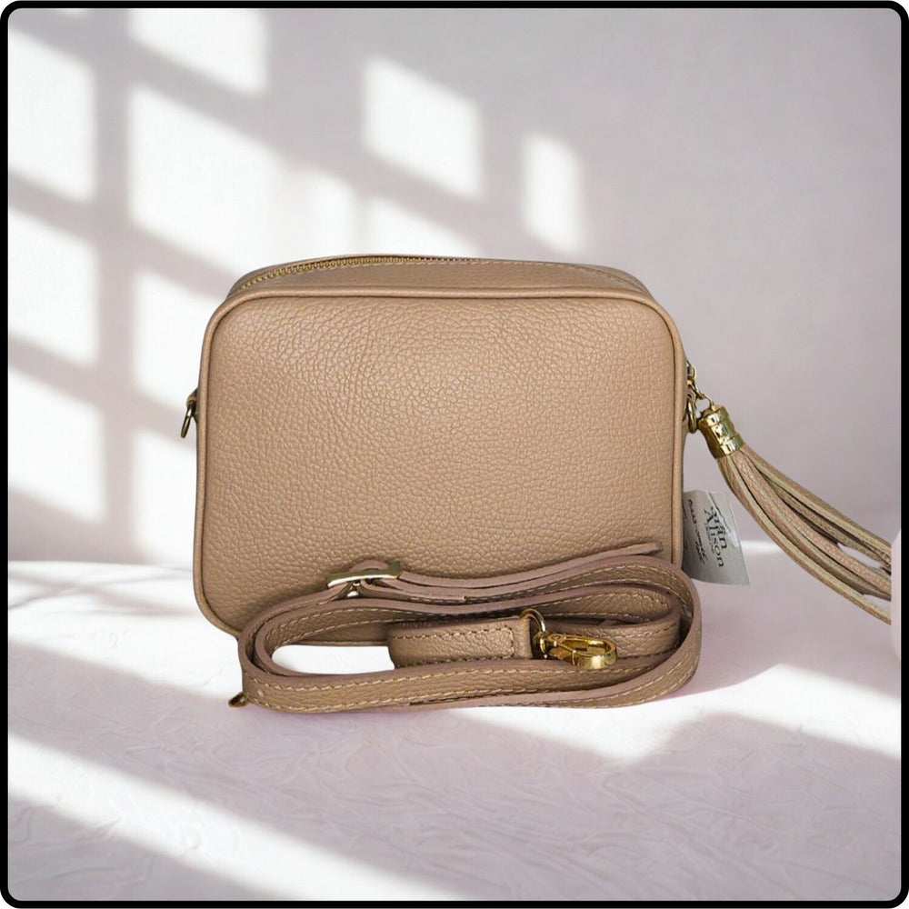 Leather Cross Body Bag Tassel- PS233-SMOKE ROSE