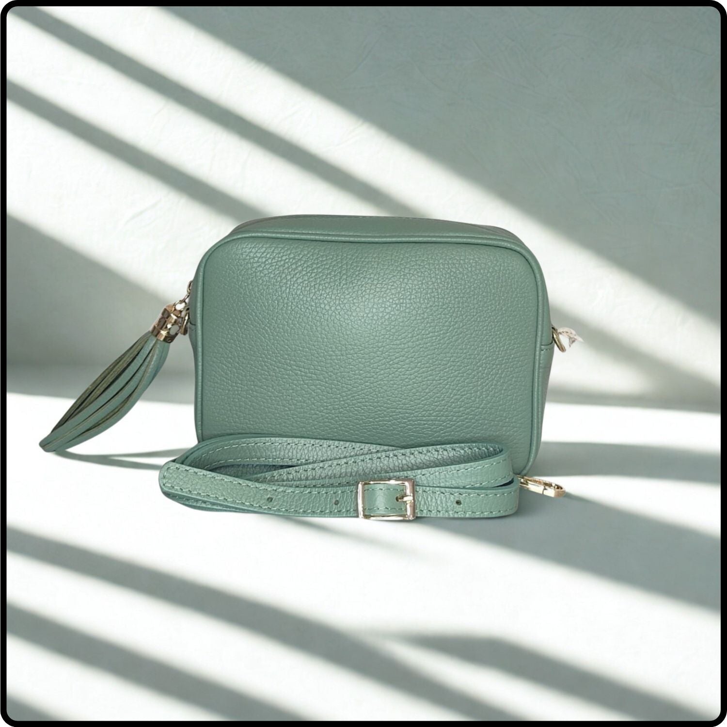 Leather Cross Body Bag Tassel- PS233-DUSTY GREEN