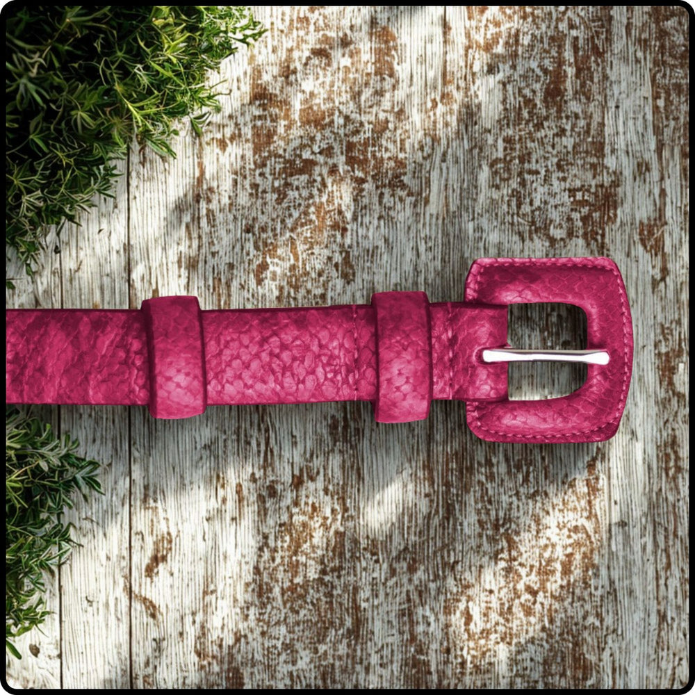 Leather/PU Fuchsia Snake Print Belt -NLB16