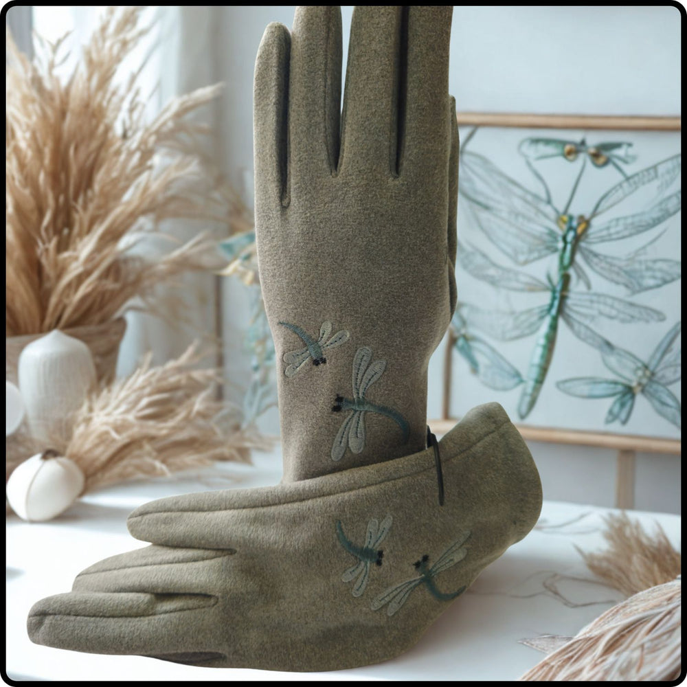 Dragonfly Suedette Fabric Touch Screen Gloves One Size in Grey-DGG