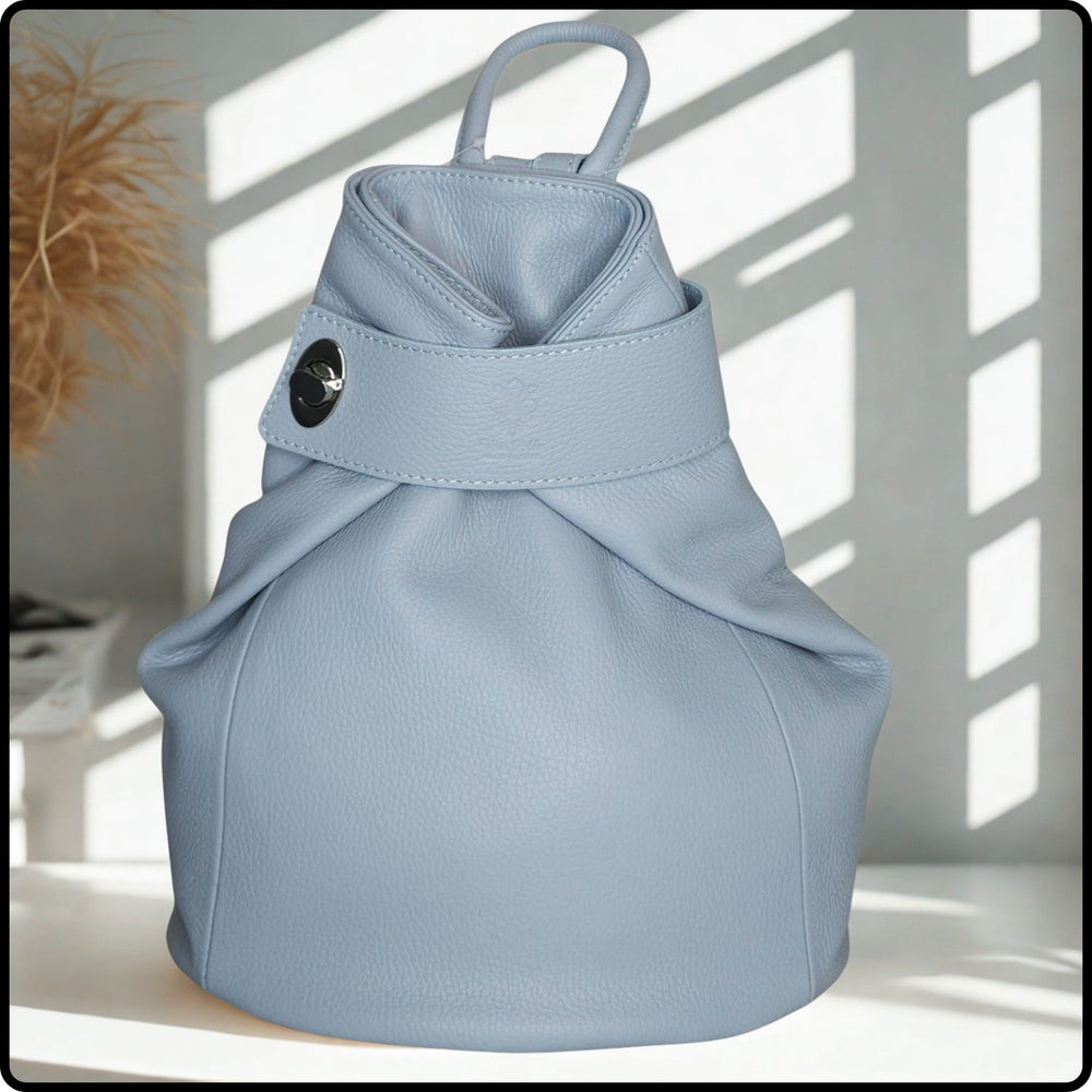 Large Pebbled Leather Lock Closure Backpack - VPR248-LIGHT BLUE