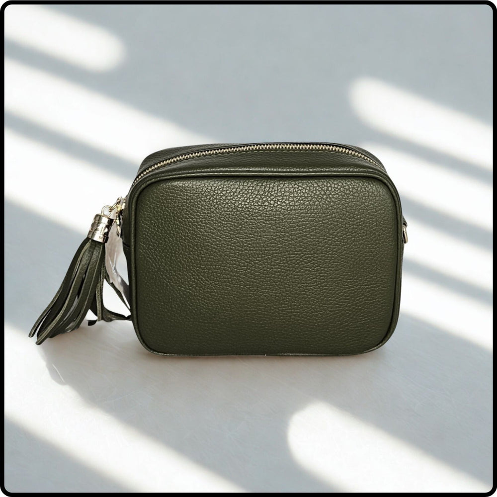 Leather Cross Body Bag Tassel- PS233-OLIVE GREEN