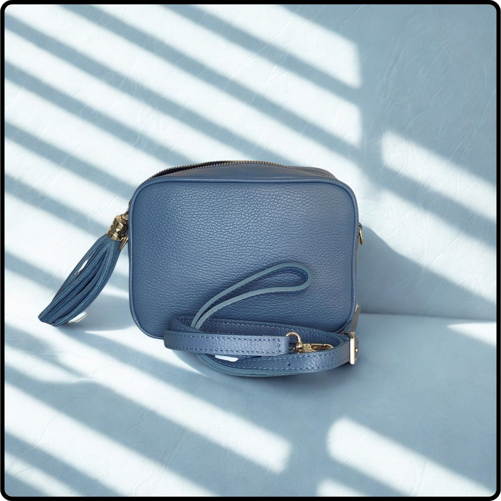 Leather Cross Body Bag Tassel- PS233-DENIM BLUE
