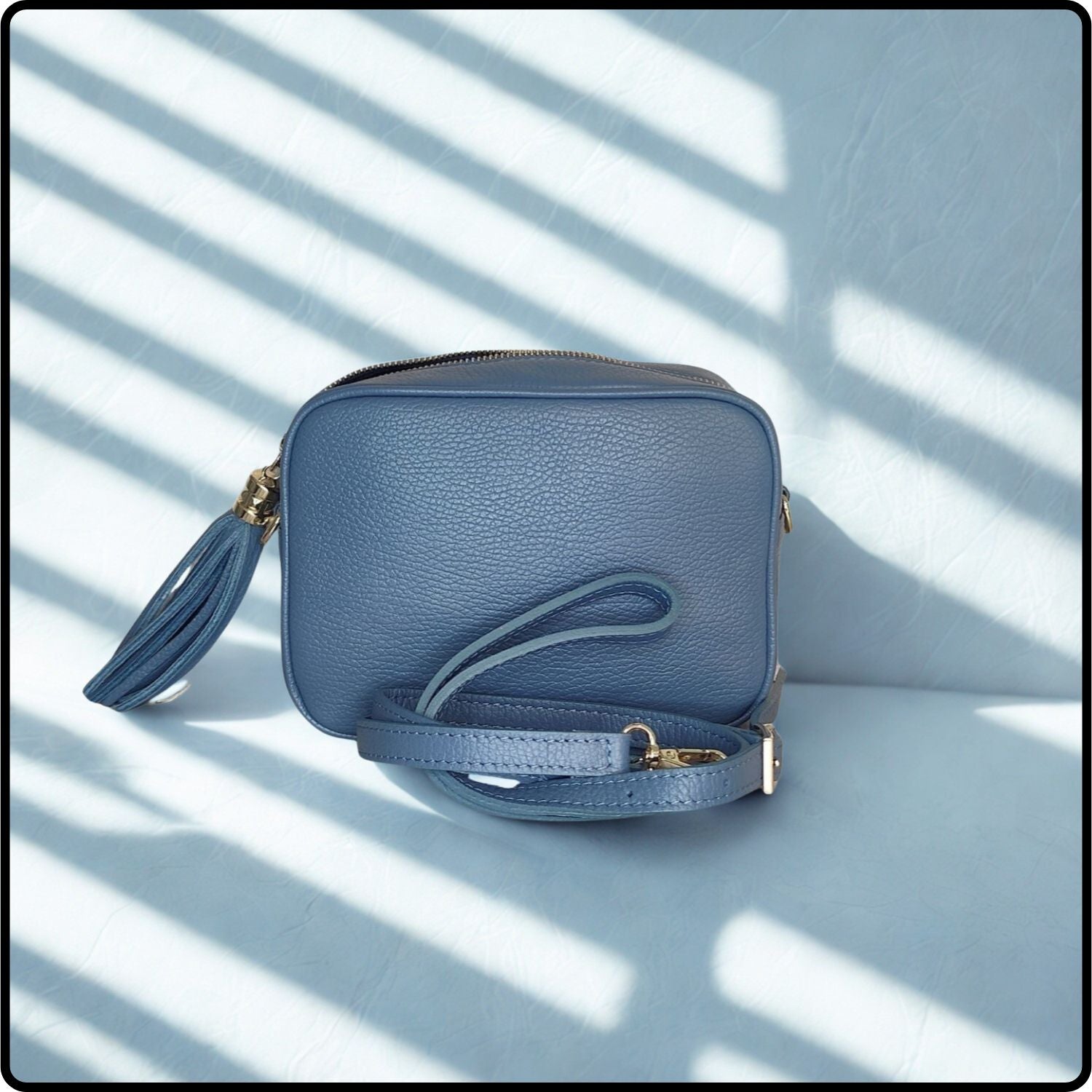 Leather Cross Body Bag Tassel- PS233-DENIM BLUE