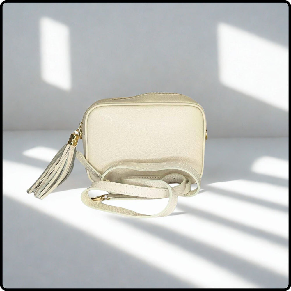 Leather Cross Body Bag Tassel- PS233-CREAM