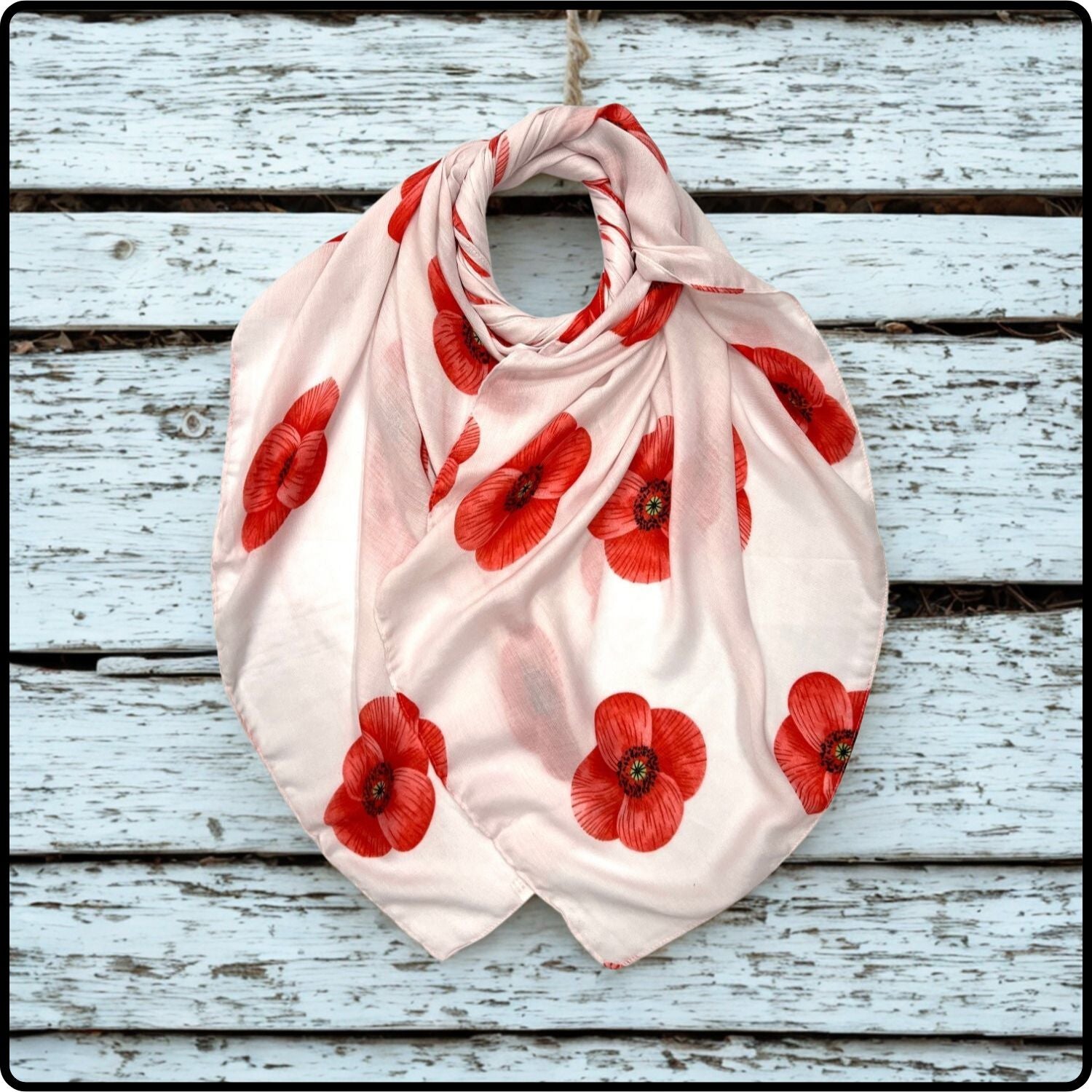 Poppy Print Scarf in White-SPPW